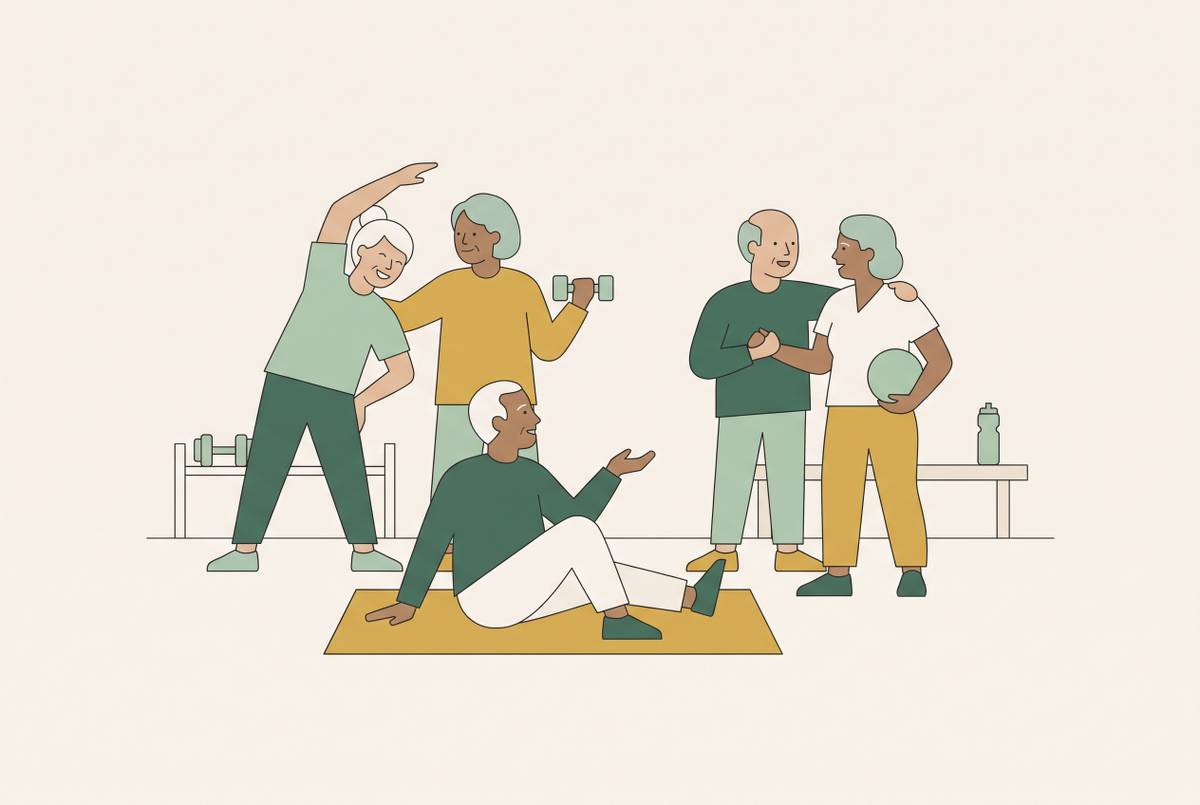 Cover illustration for “How Older Adults Build Gym Communities When Starting Late”