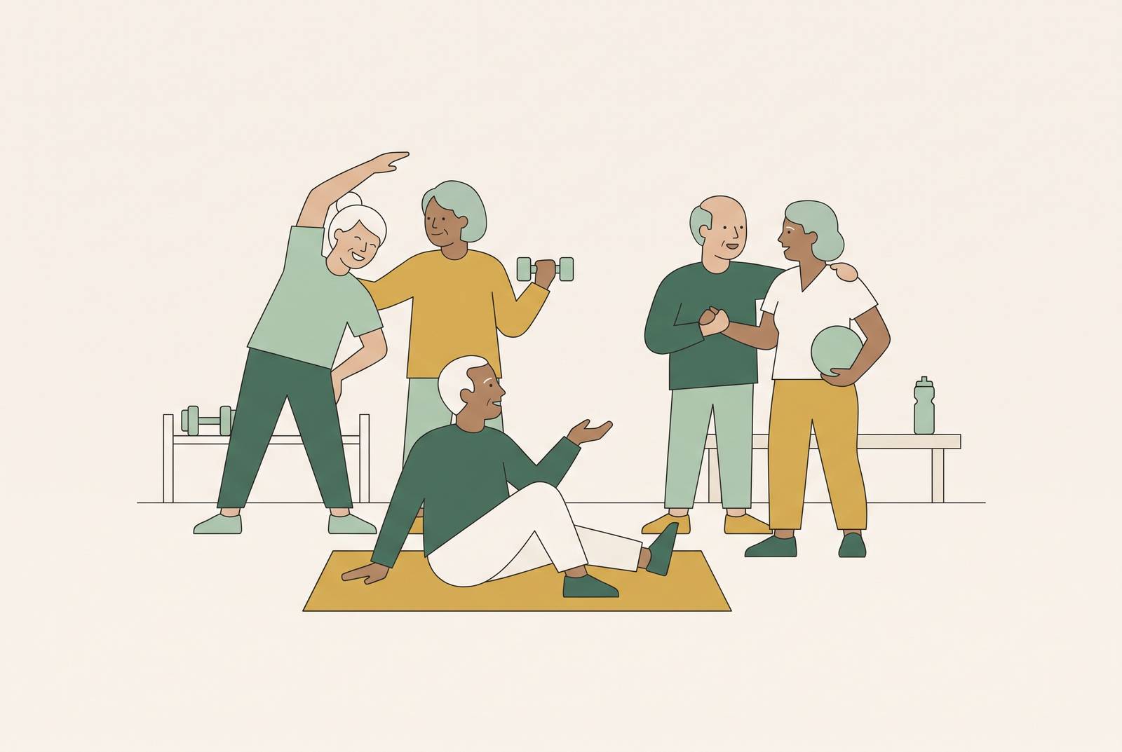 Cover illustration for “How Older Adults Build Gym Communities When Starting Late”