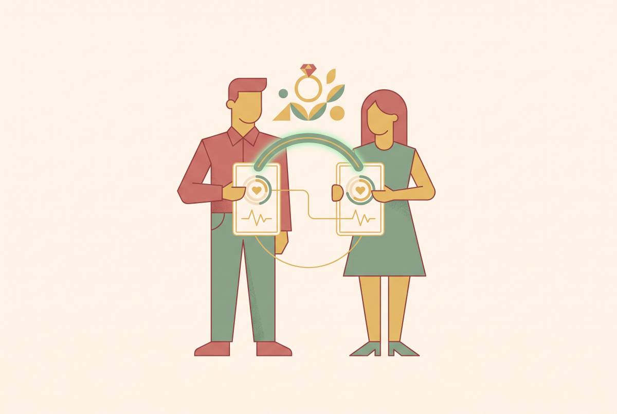 Cover illustration for “Why Engaged Couples Are Replacing Solo Fitness Trackers With Shared Accountability Apps Before the Wedding”