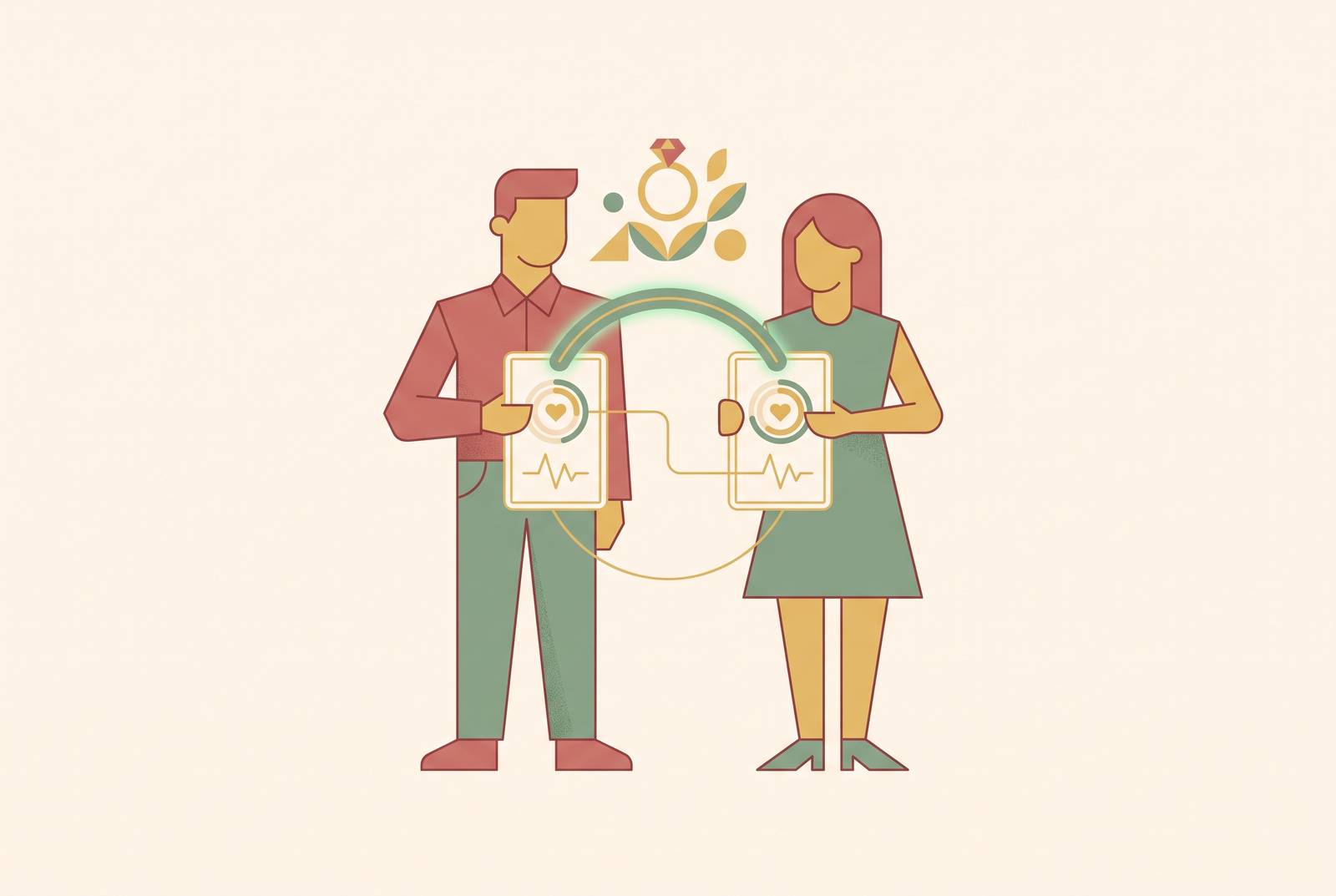 Cover illustration for “Why Engaged Couples Are Replacing Solo Fitness Trackers With Shared Accountability Apps Before the Wedding”
