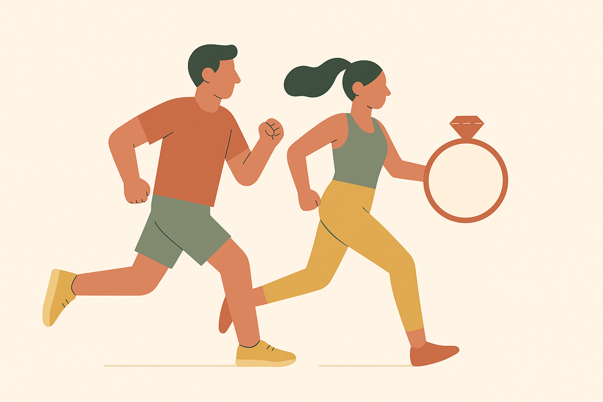 Cover illustration for “12-Month Wedding Fitness Timeline for Couples”