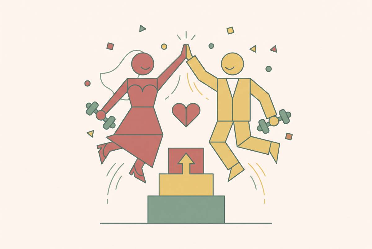 Cover illustration for “Wedding Fitness Milestones Worth Celebrating as a Couple”