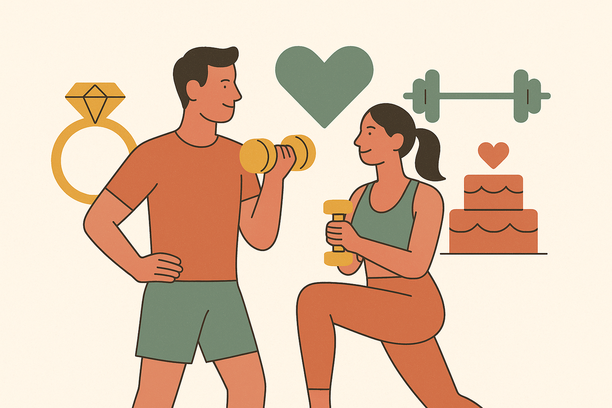 Cover illustration for “6-Month Wedding Workout Plan for Couples”