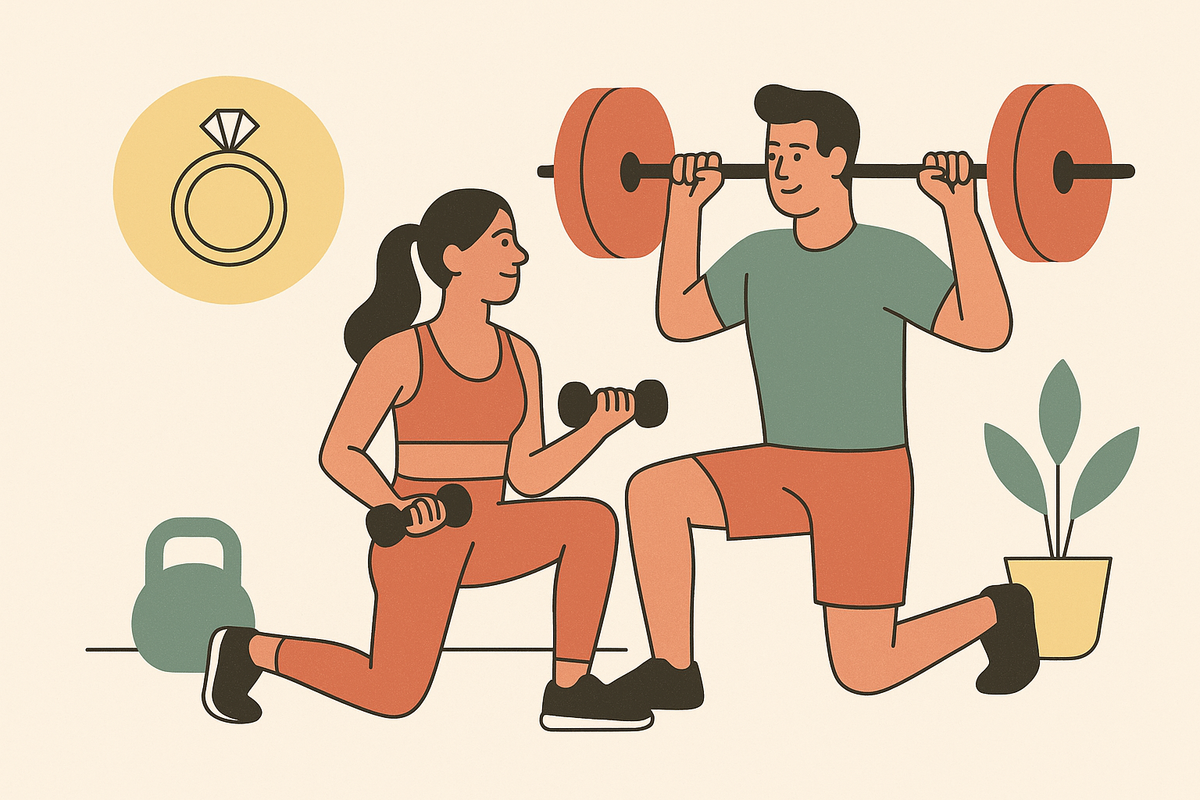 Cover illustration for “Couple Gym Workout Plan for Wedding Preparation”