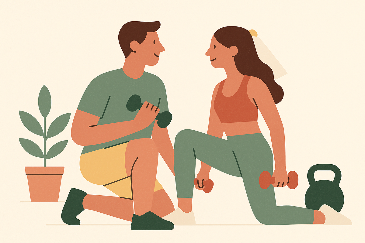 Cover illustration for “Couples Workout Routine at Home for Wedding Season”