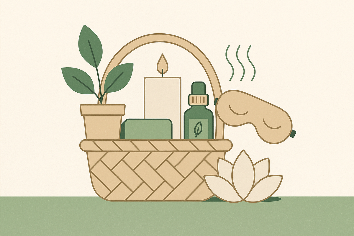 Cover illustration for “Relaxation Gift Baskets Built Around a Sensory Theme”