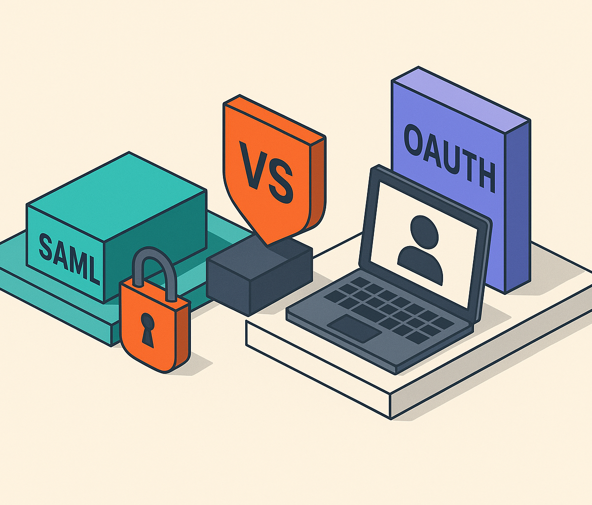 Cover illustration for “SAML vs OAuth for SaaS Enterprise Identity Integration”