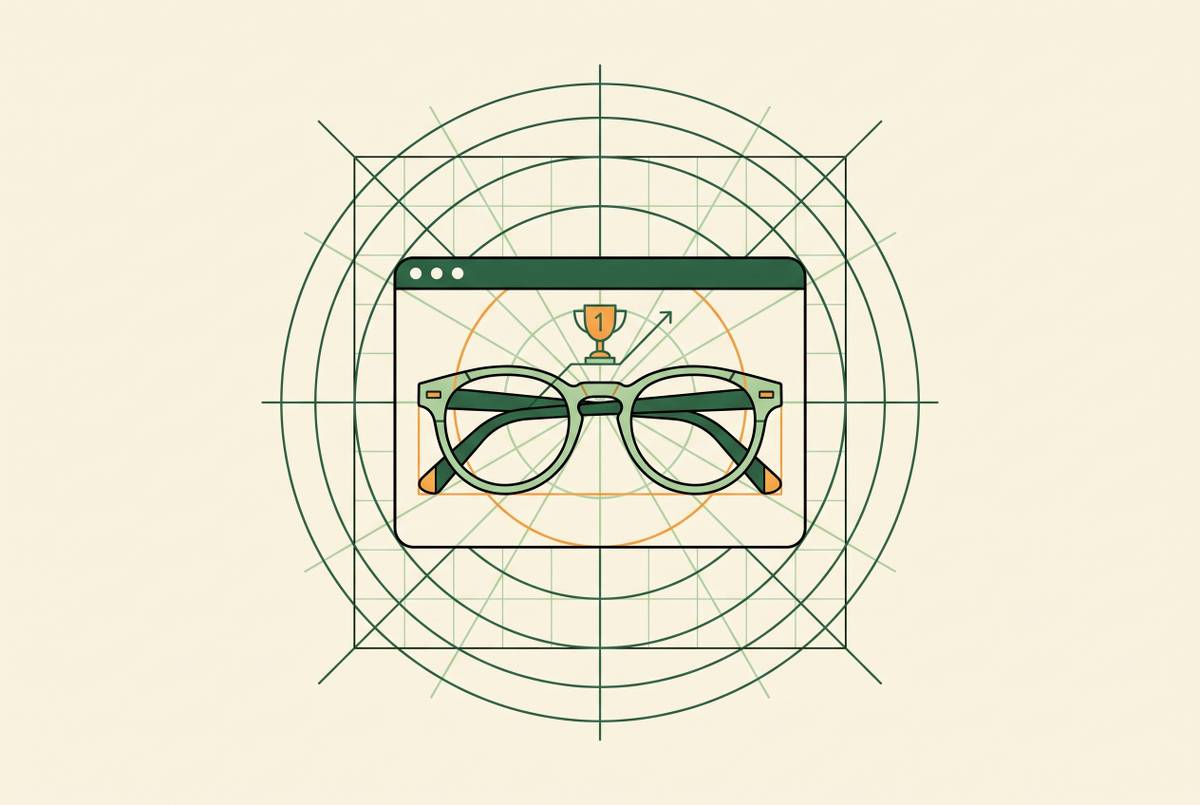Cover illustration for “What Makes an Optician Website Win Against LensCrafters and Warby Parker”