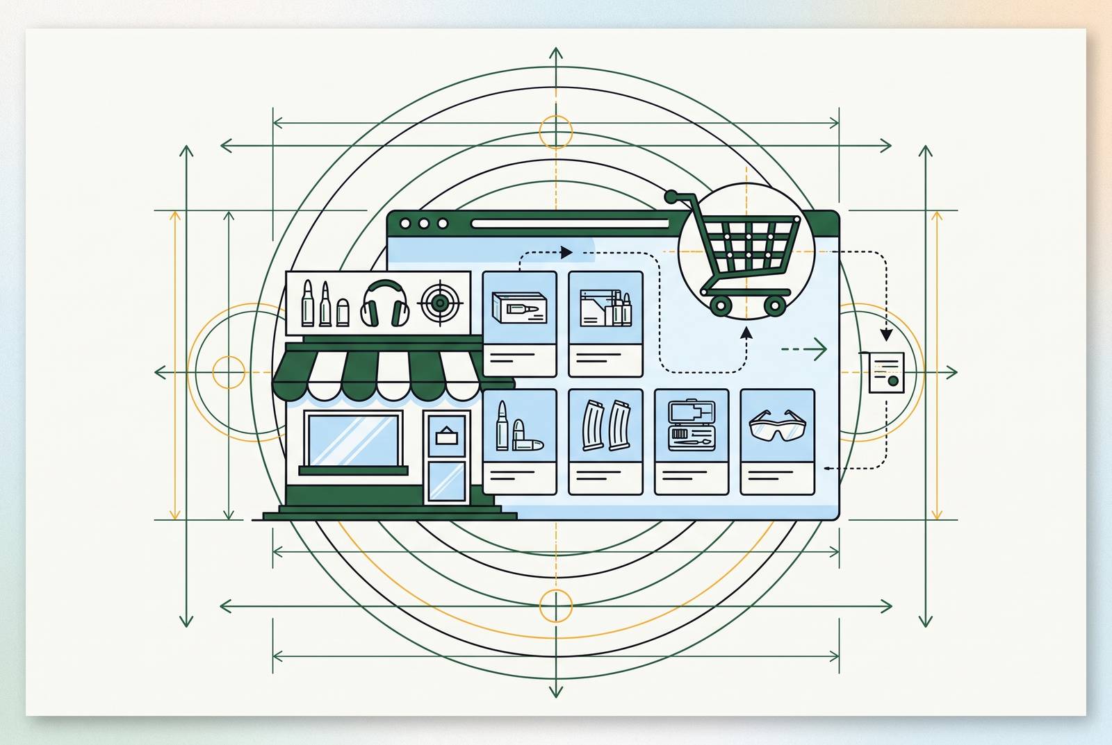 Cover illustration for “Online Ammo and Accessories Sales for Brick-and-Mortar Gun Stores”