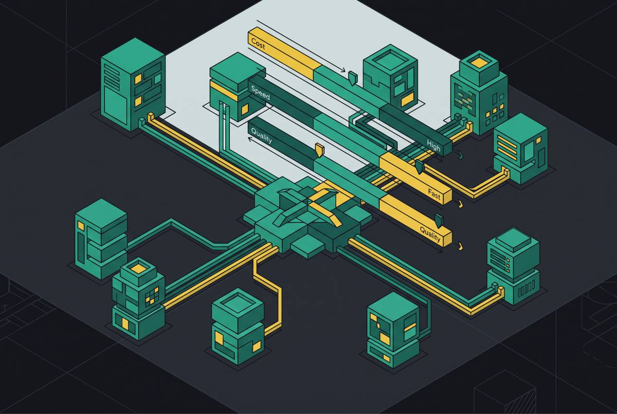 Cover illustration for “Intelligent LLM Routing Based on Cost, Speed, and Quality”