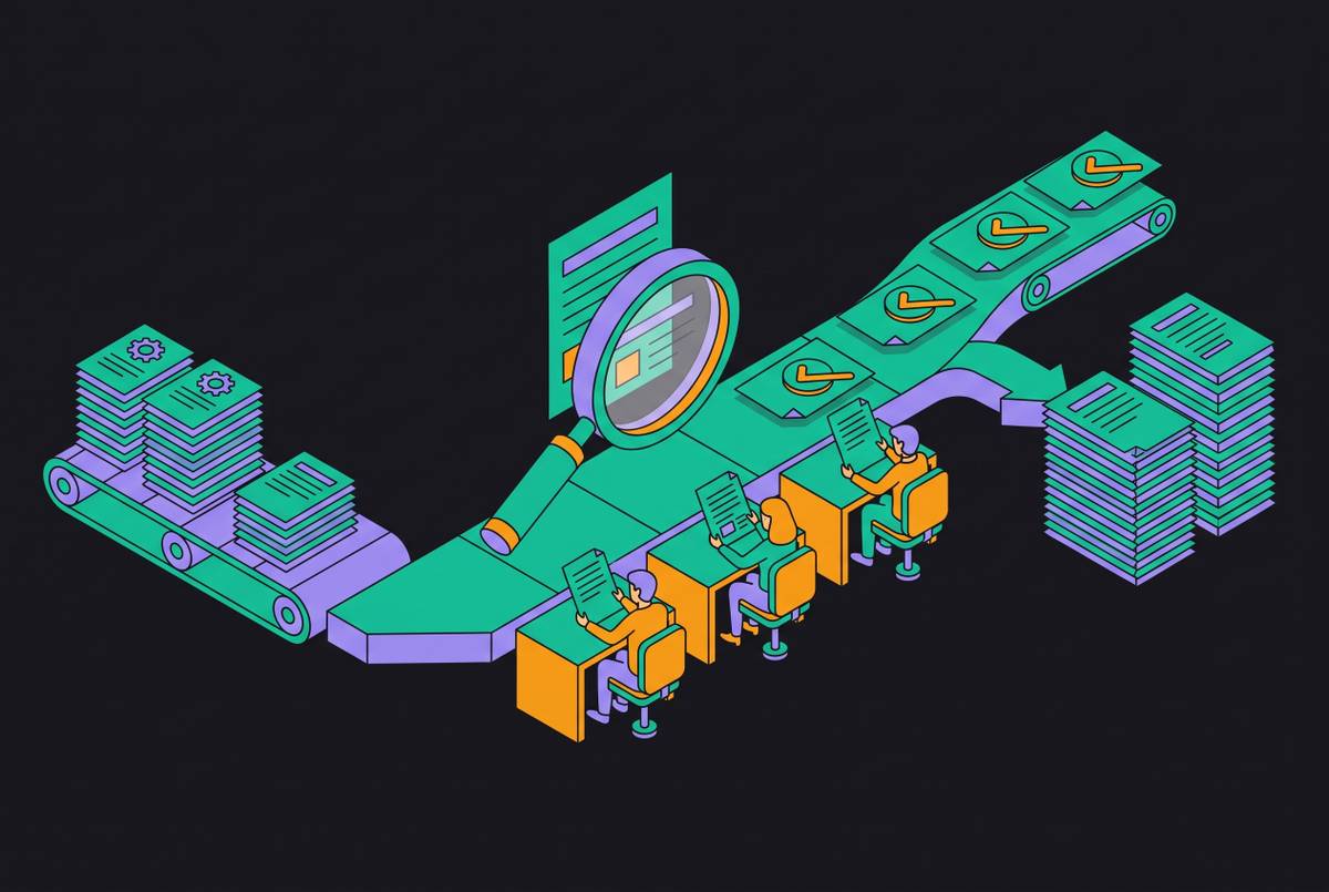 Cover illustration for “Human Review Workflows for AI Meeting Notes at Scale”
