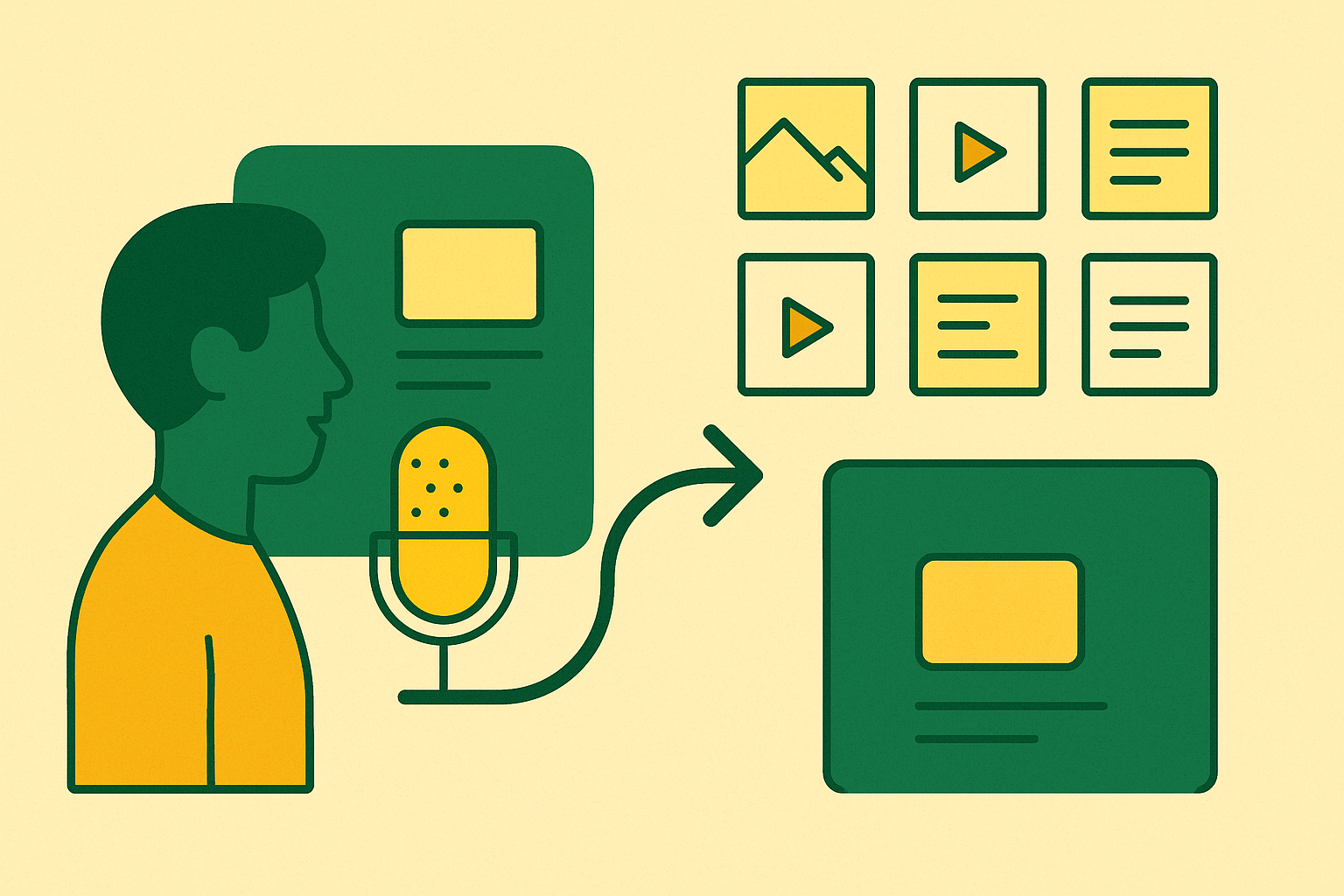 Cover illustration for “Content Repurposing System From One Interview to Eight Assets”