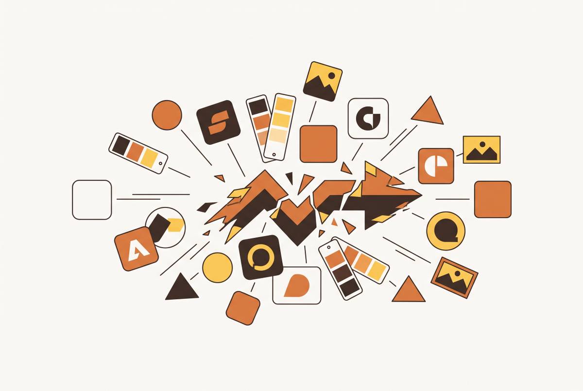 Cover illustration for “Brand Asset Scattering and Its Cost to Creative Output Speed”