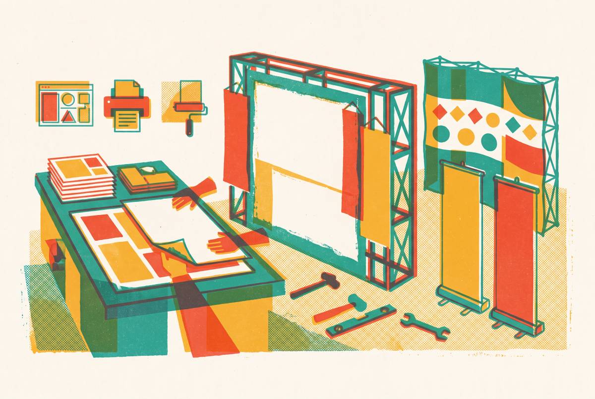 Cover illustration for “Event Booth and Sponsorship Graphic Production Workflow”