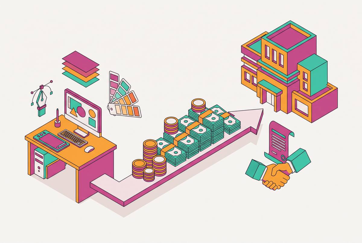 Cover illustration for “Cost of Outsourcing Design Work to Agencies”