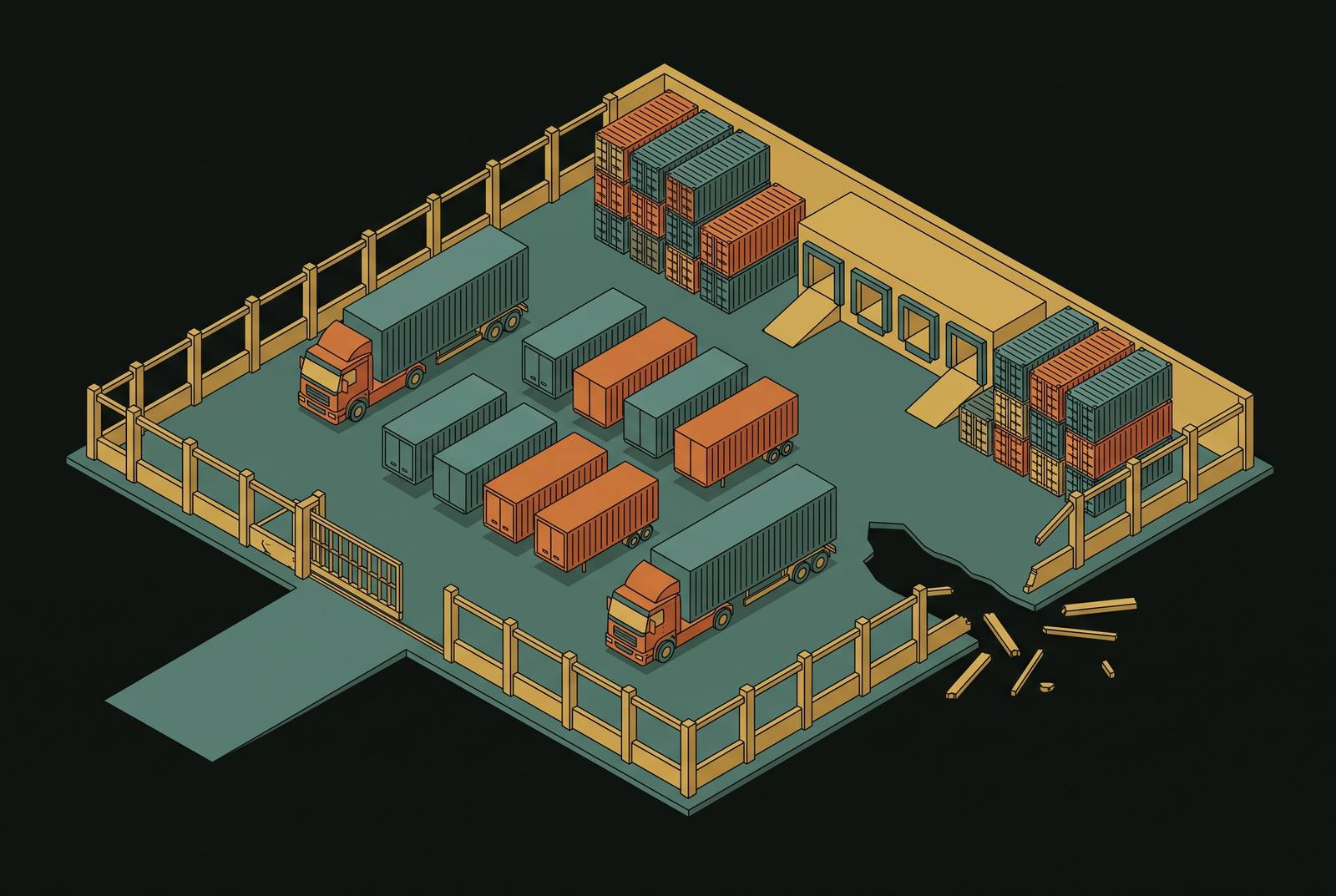 Cover illustration for “Perimeter Breach Risk in Truck Yards and Freight Terminals”