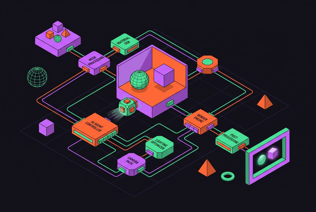 Cover illustration for “AI Agent Render Pipeline Automation in Blender”