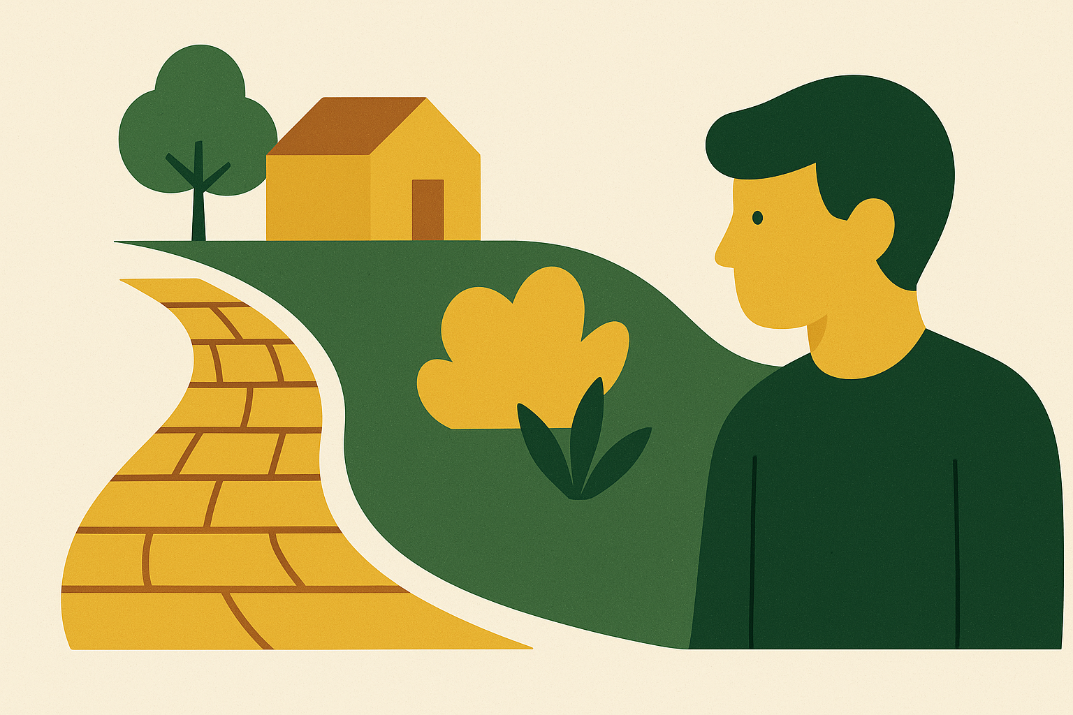 Cover illustration for “Hardscape vs. Softscape: Explaining the Difference to a First-Time Buyer”