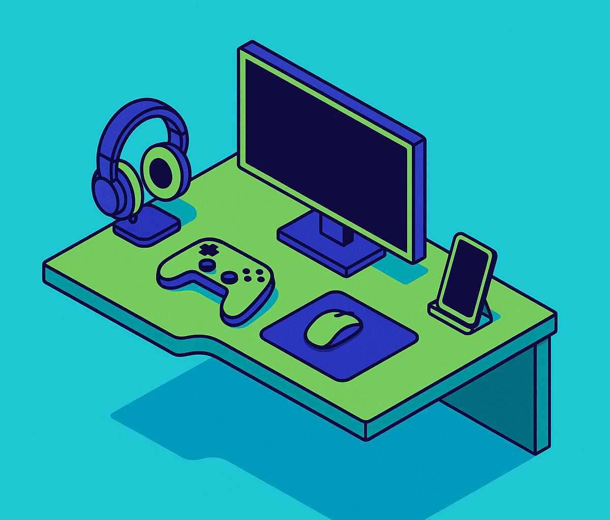 Cover illustration for “Mobile Gaming Desk Setup for Home Play Without a TV”
