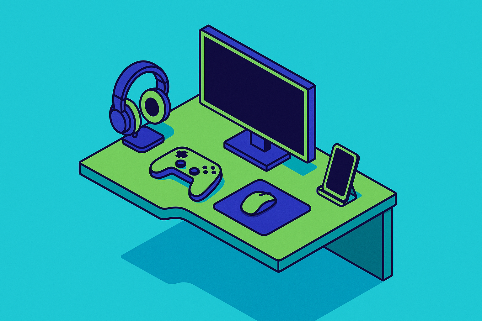 Cover illustration for “Mobile Gaming Desk Setup for Home Play Without a TV”