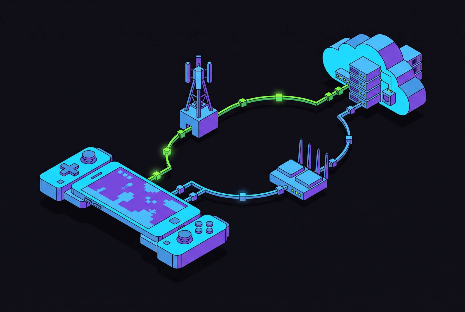 Cover illustration for “Cloud Gaming Input Latency on Phones Across 5G and Wi-Fi”