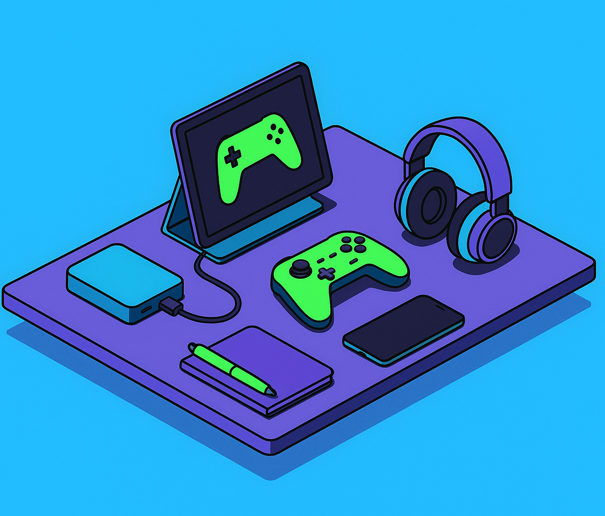 Cover illustration for “Mobile Gaming Desk and Travel Setup Essentials”