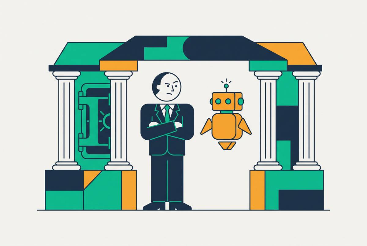 Cover illustration for “Banker Skepticism About AI Agents and How Institutions Respond”