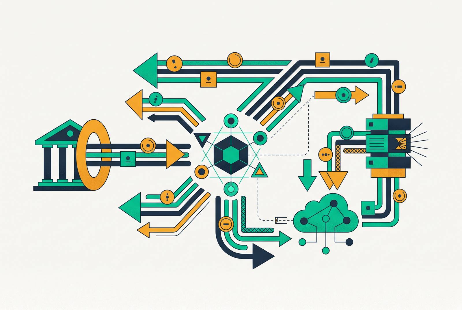 Cover illustration for “How AI Agents Handle Cash Management on Bank Rails”