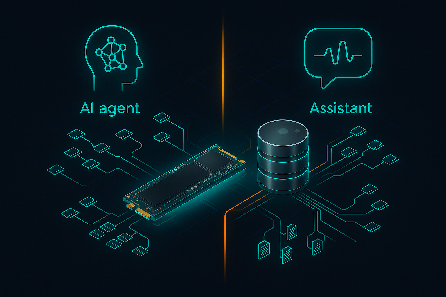 Cover illustration for “AI Agent vs AI Assistant Architectural Differences”